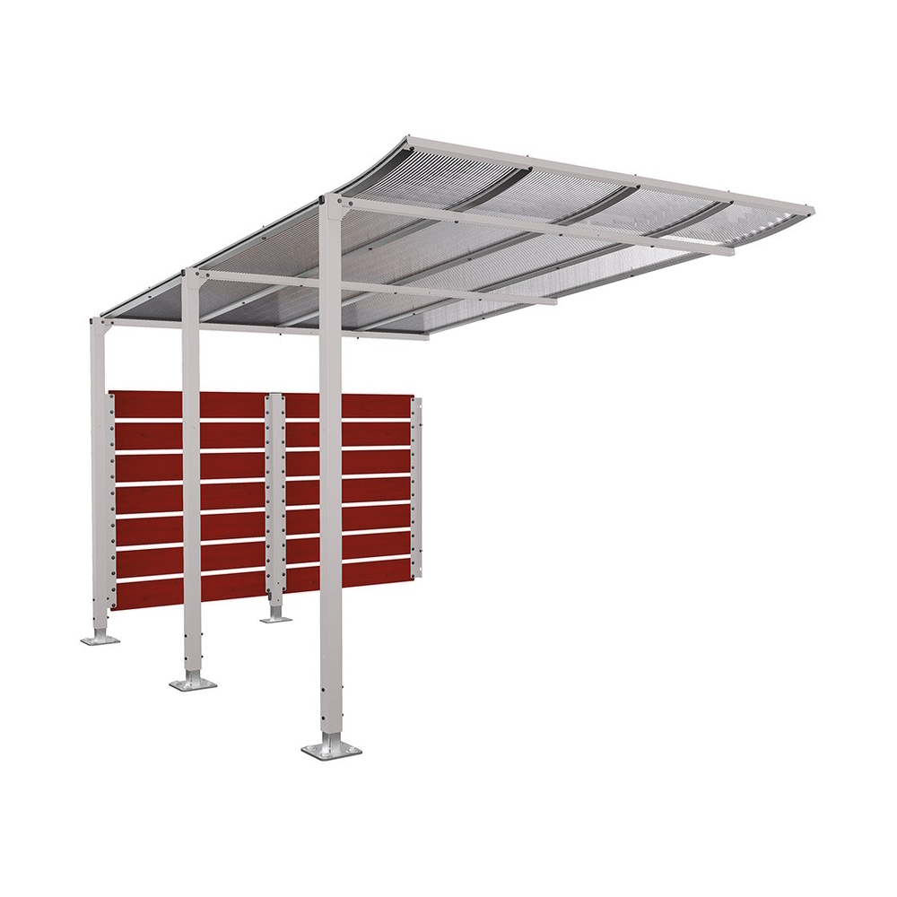 Abri vélos Modulo bardages en stratifié compact RAL7044 - Stratifié acajou - compl + bardage de fond - Sur platines - Prof 3400mm - PROCITY - 599218.7044.ACAJ