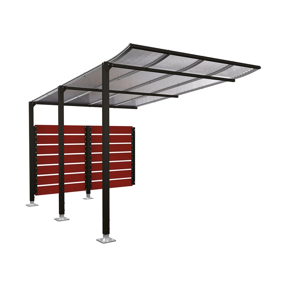 Abri vélos Modulo bardages en stratifié compact RAL9005 - Stratifié acajou - compl + bardage de fond - Sur platines - Prof 3400mm - PROCITY - 599218.9005.ACAJ