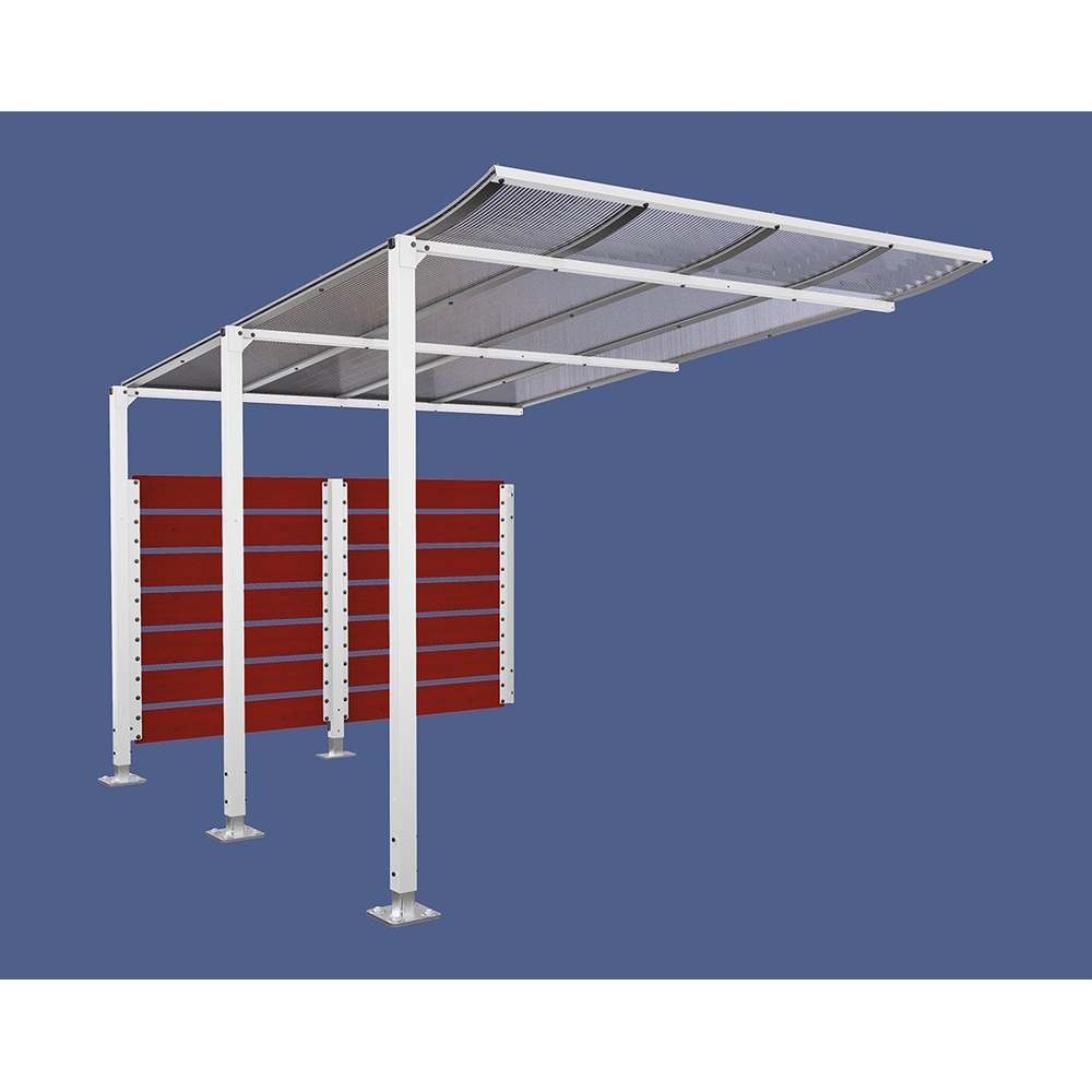 Abri vélos Modulo bardages en stratifié compact RAL9010 - Stratifié acajou - compl + bardage de fond - Sur platines - Prof 3400mm - PROCITY - 599218.9010.ACAJ