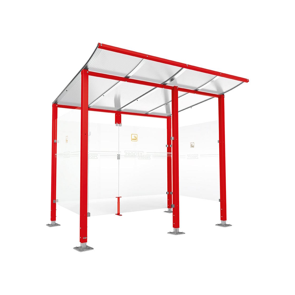 Abri fumeurs Modulo RAL3020 - bardage de retour avant - Sur platines - Long 2500mm Prof 2000mm - PROCITY - 599570.3020