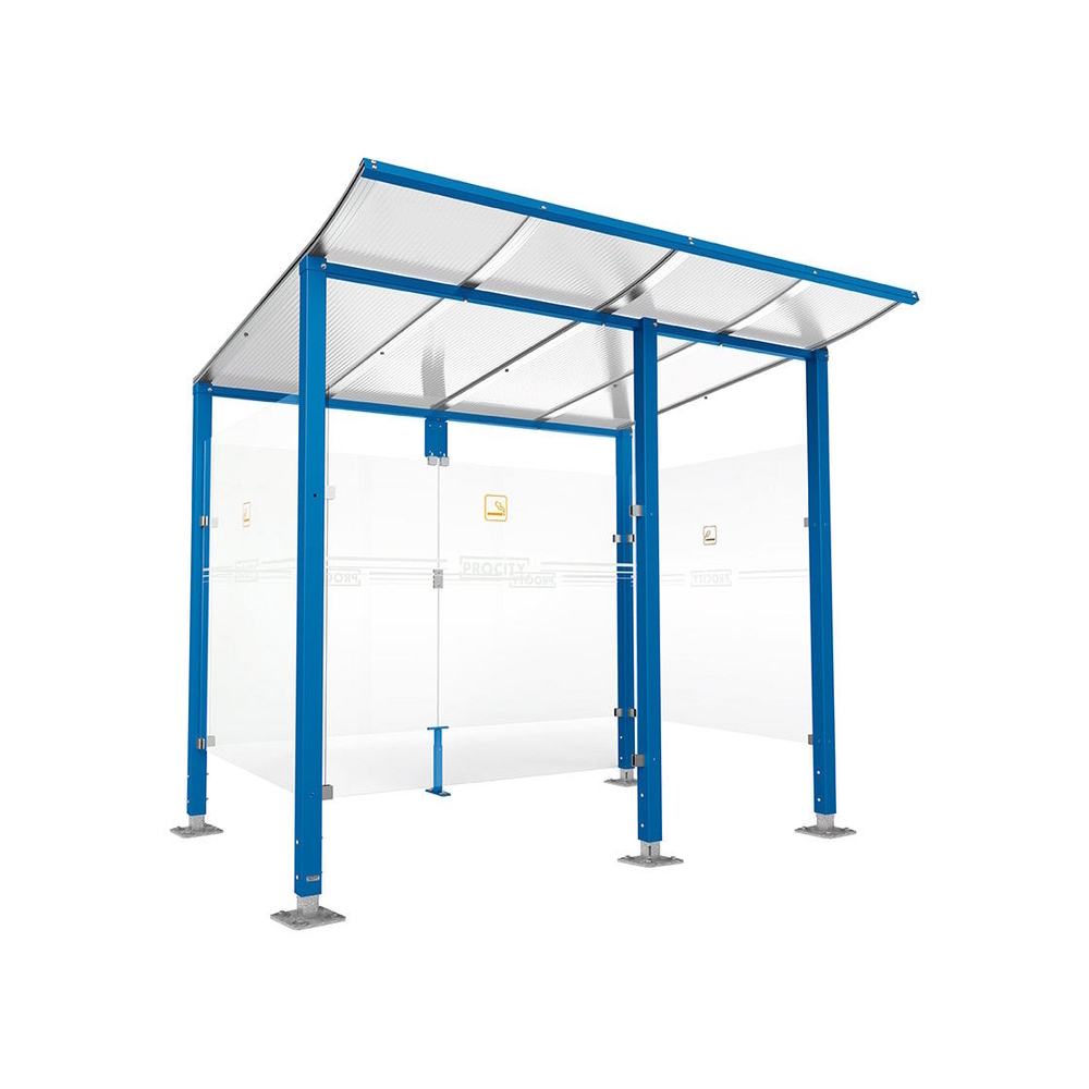 Abri fumeurs Modulo RAL5010 - bardage de retour avant - Sur platines - Long 2500mm Prof 2000mm - PROCITY - 599570.5010
