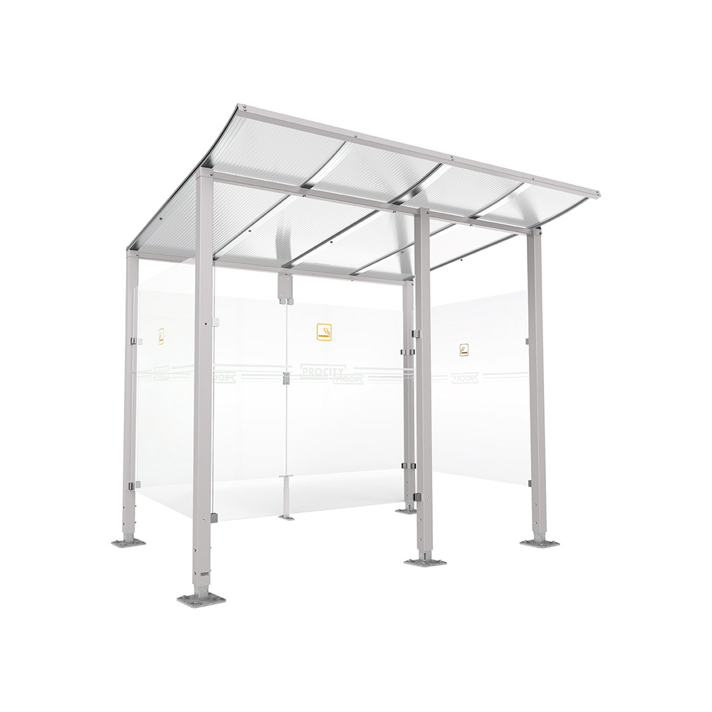 Abri fumeurs Modulo RAL7044 - bardage de retour avant - Sur platines - Long 2500mm Prof 2000mm - PROCITY - 599570.7044