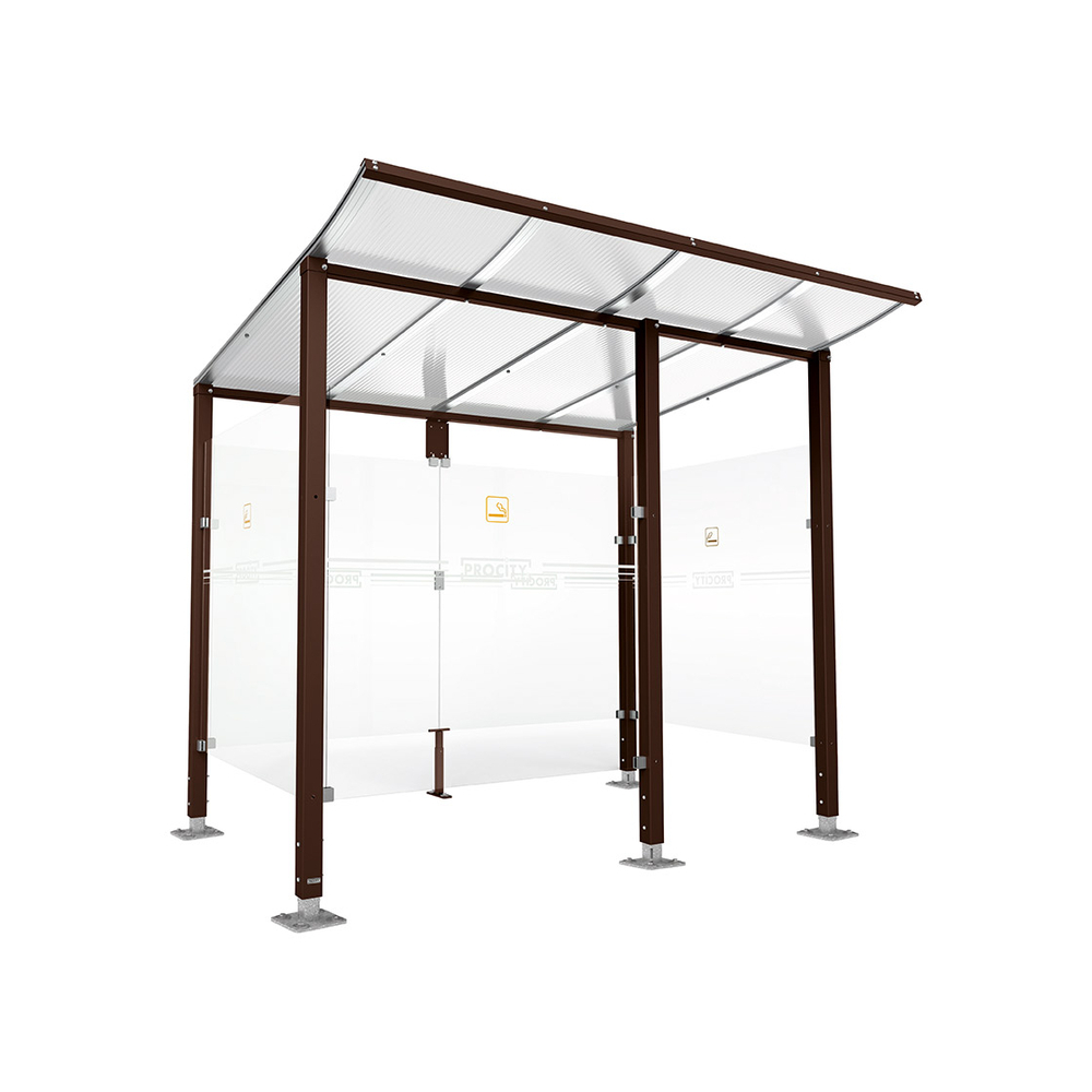 Abri fumeurs Modulo RAL8017 - bardage de retour avant - Sur platines - Long 2500mm Prof 2000mm - PROCITY - 599570.8017