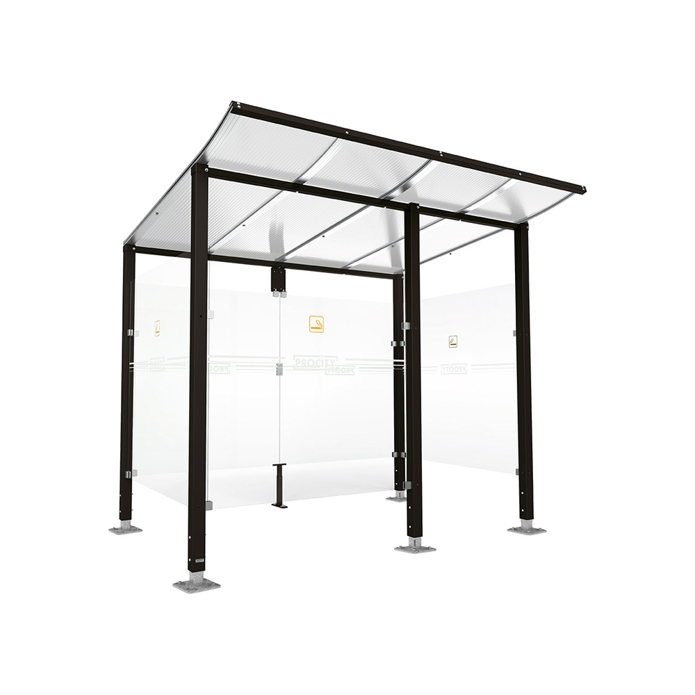 Abri fumeurs Modulo RAL9005 - bardage de retour avant - Sur platines - Long 2500mm Prof 2000mm - PROCITY - 599570.9005