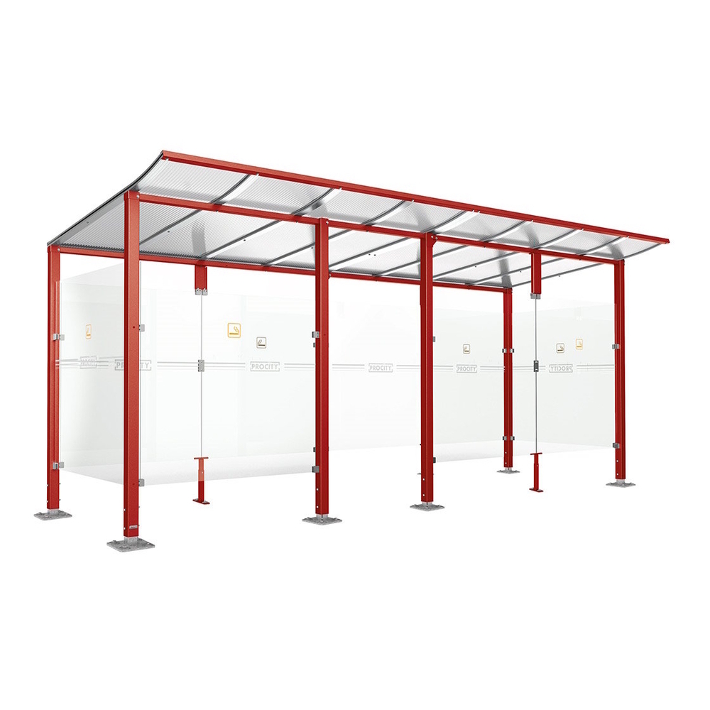 Abri fumeurs Modulo RAL3004 - bardage de retour avant - Sur platines - Long 5000mm Prof 2000mm - PROCITY - 599571.3004