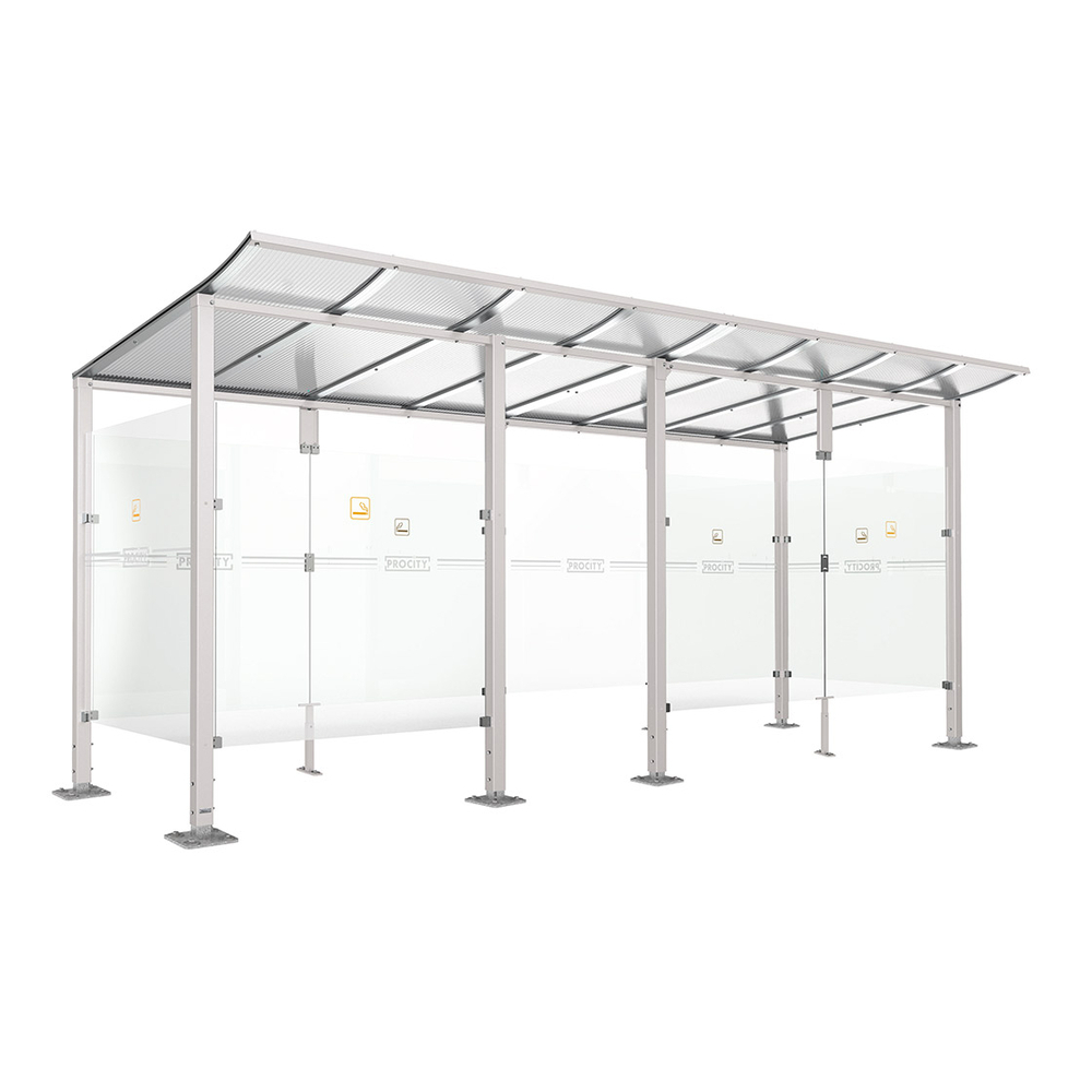 Abri fumeurs Modulo RAL7044 - bardage de retour avant - Sur platines - Long 5000mm Prof 2000mm - PROCITY - 599571.7044