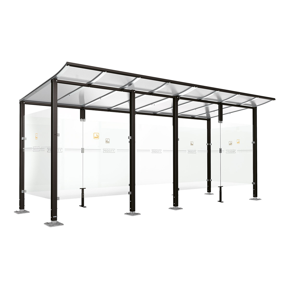 Abri fumeurs Modulo RAL9005 - bardage de retour avant - Sur platines - Long 5000mm Prof 2000mm - PROCITY - 599571.9005