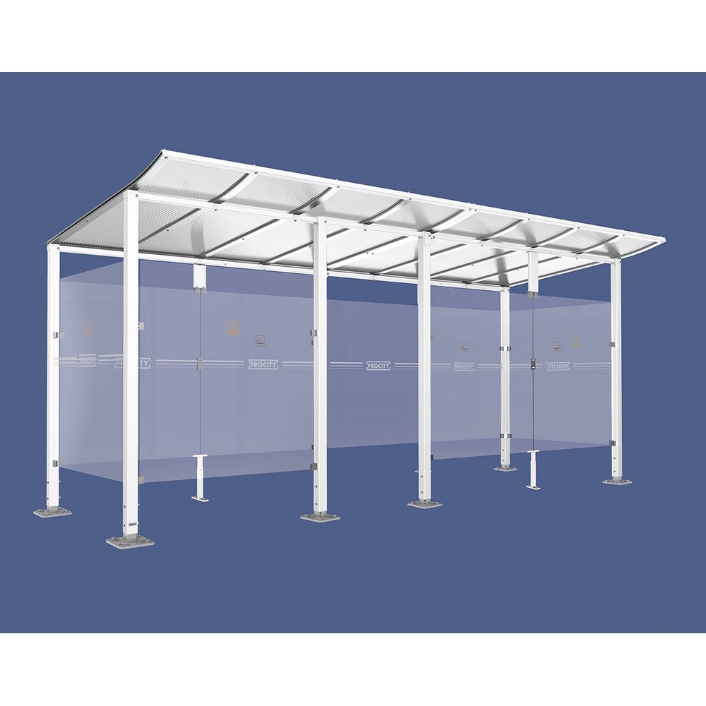 Abri fumeurs Modulo RAL9010 - bardage de retour avant - Sur platines - Long 5000mm Prof 2000mm - PROCITY - 599571.9010