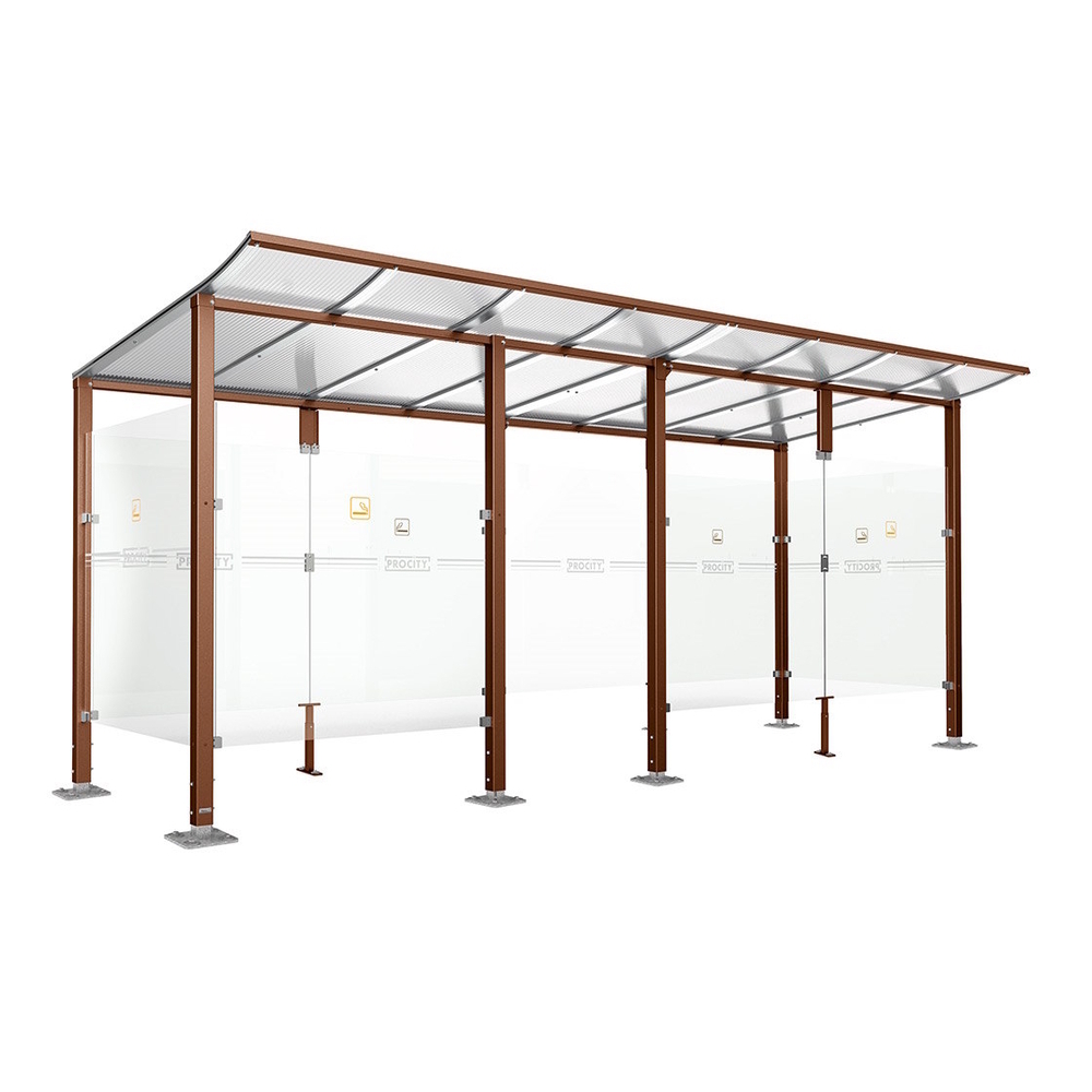 Abri fumeurs Modulo Aspect Corten - bardage de retour avant - Sur platines - Long 5000mm Prof 2000mm - PROCITY - 599571.S025