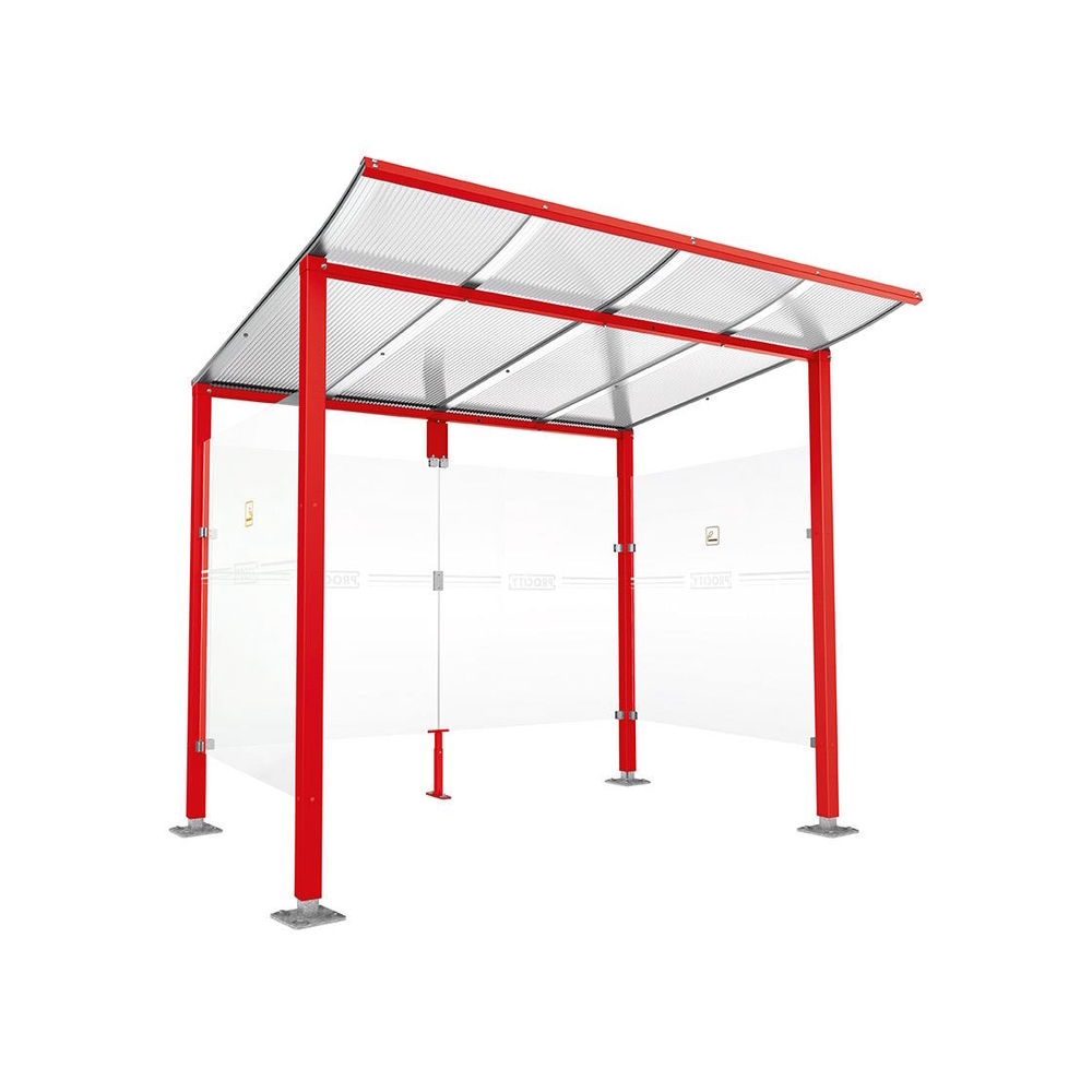 Abri fumeurs Modulo RAL3020 - Sans bardage de retour avant - Sur platines - Long 2500mm Prof 2000mm - PROCITY - 599572.3020