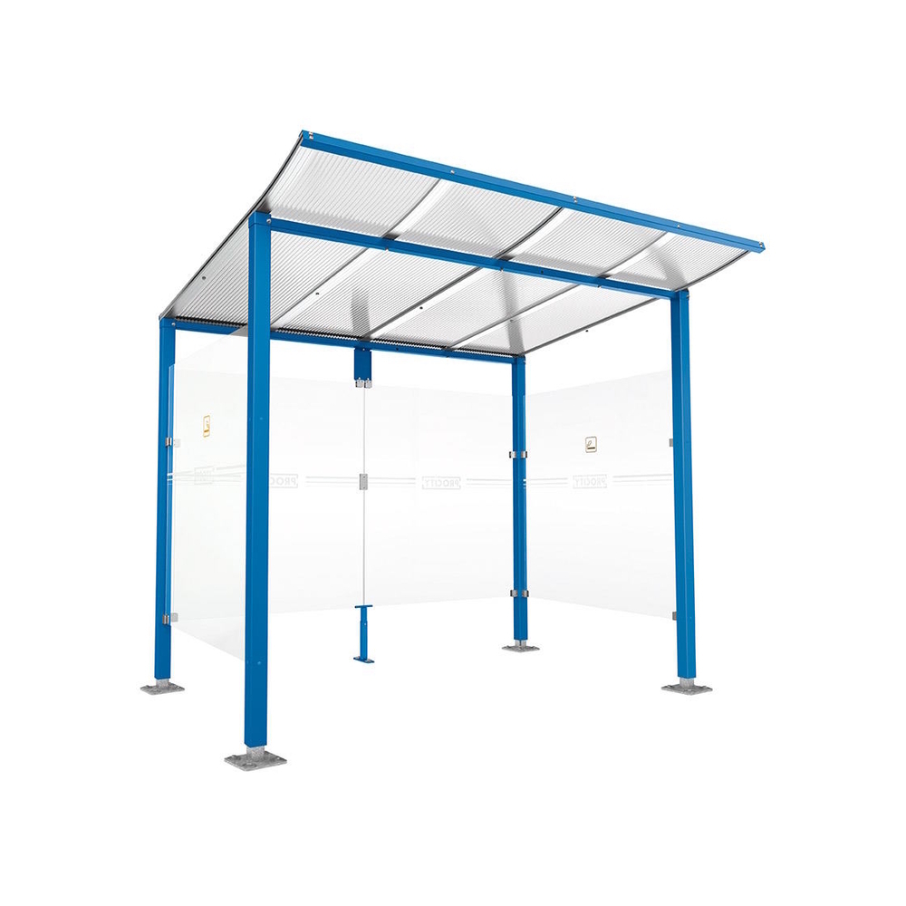 Abri fumeurs Modulo RAL5010 - Sans bardage de retour avant - Sur platines - Long 2500mm Prof 2000mm - PROCITY - 599572.5010