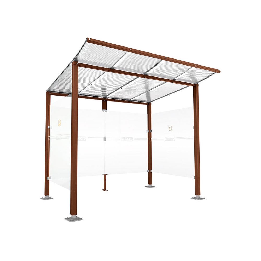 Abri fumeurs Modulo Aspect Corten - Sans bardage de retour avant - Sur platines - Long 2500mm Prof 2000mm - PROCITY - 599572.S025