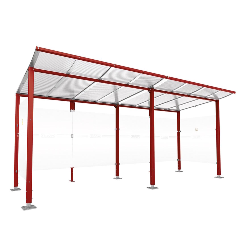 Abri fumeurs Modulo RAL3004 - Sans bardage de retour avant - Sur platines - Long 5000mm Prof 2000mm - PROCITY - 599573.3004