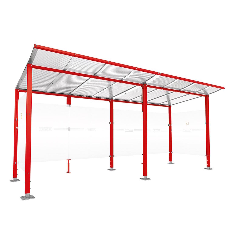 Abri fumeurs Modulo RAL3020 - Sans bardage de retour avant - Sur platines - Long 5000mm Prof 2000mm - PROCITY - 599573.3020