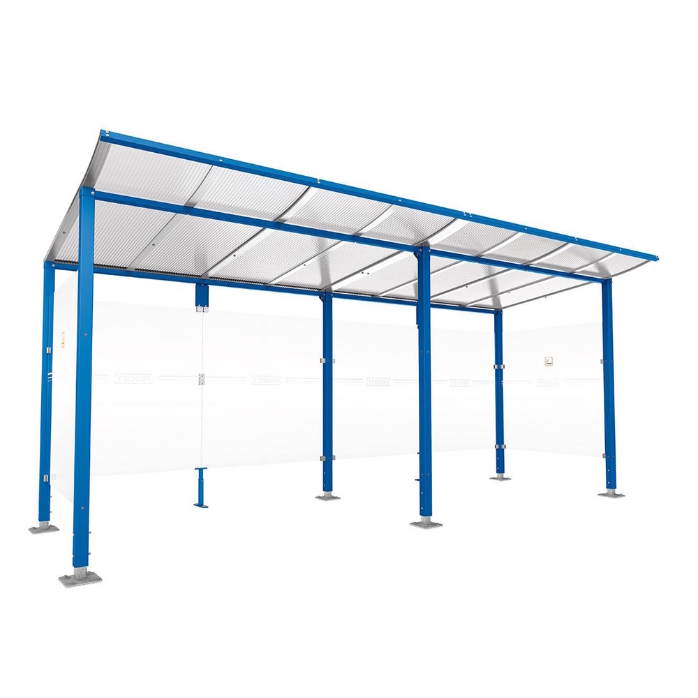 Abri fumeurs Modulo RAL5010 - Sans bardage de retour avant - Sur platines - Long 5000mm Prof 2000mm - PROCITY - 599573.5010