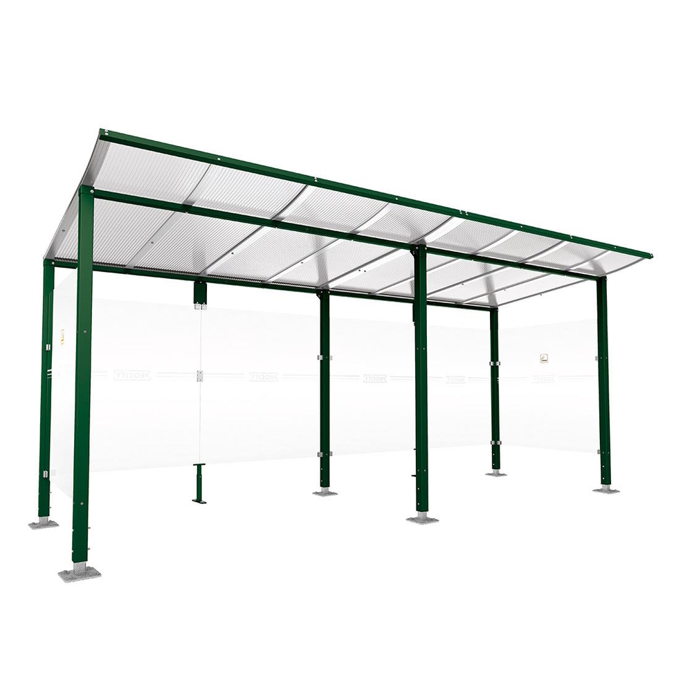 Abri fumeurs Modulo RAL6005 - Sans bardage de retour avant - Sur platines - Long 5000mm Prof 2000mm - PROCITY - 599573.6005