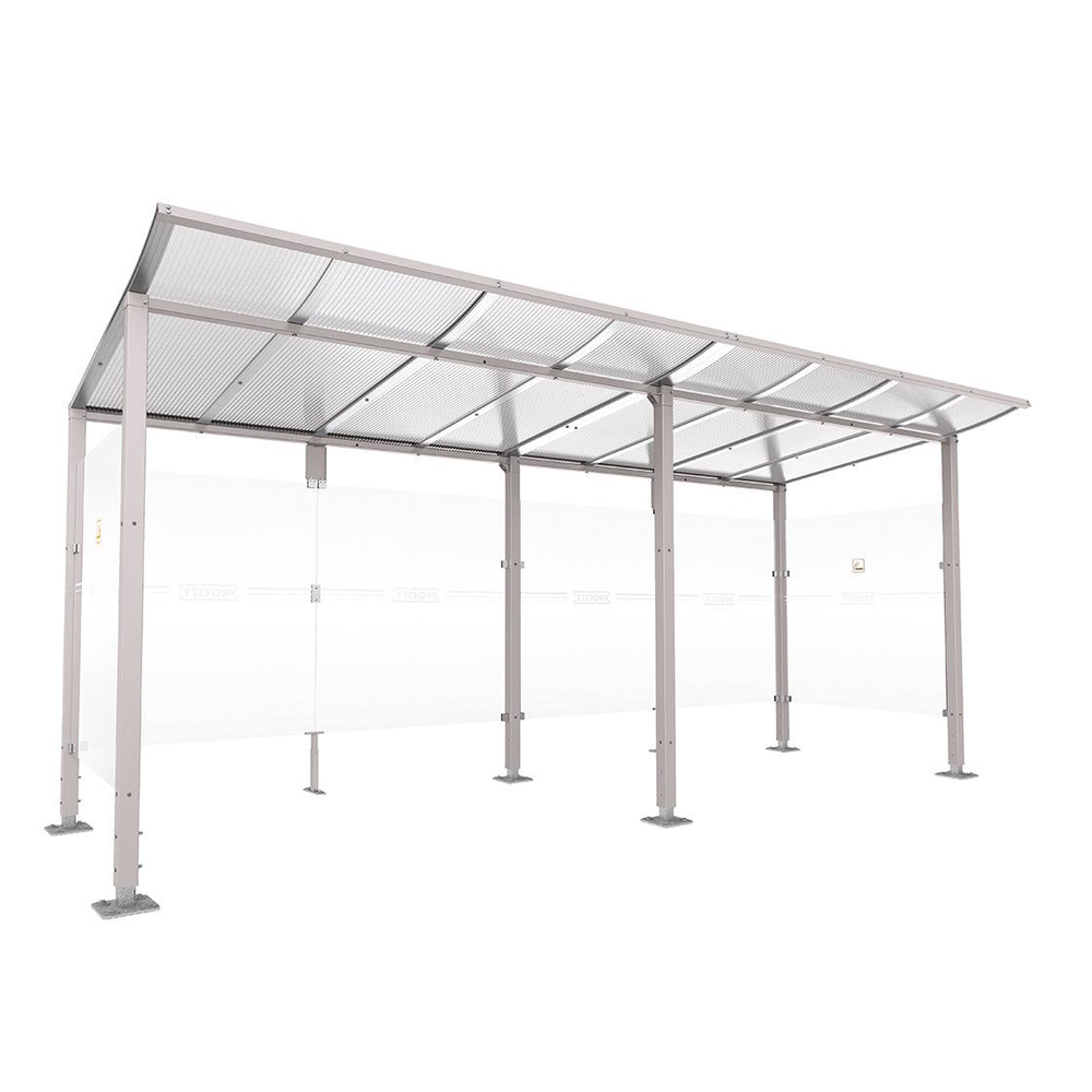 Abri fumeurs Modulo RAL7044 - Sans bardage de retour avant - Sur platines - Long 5000mm Prof 2000mm - PROCITY - 599573.7044