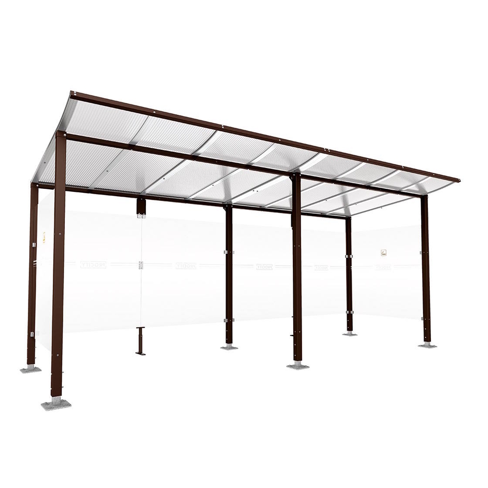 Abri fumeurs Modulo RAL8017 - Sans bardage de retour avant - Sur platines - Long 5000mm Prof 2000mm - PROCITY - 599573.8017