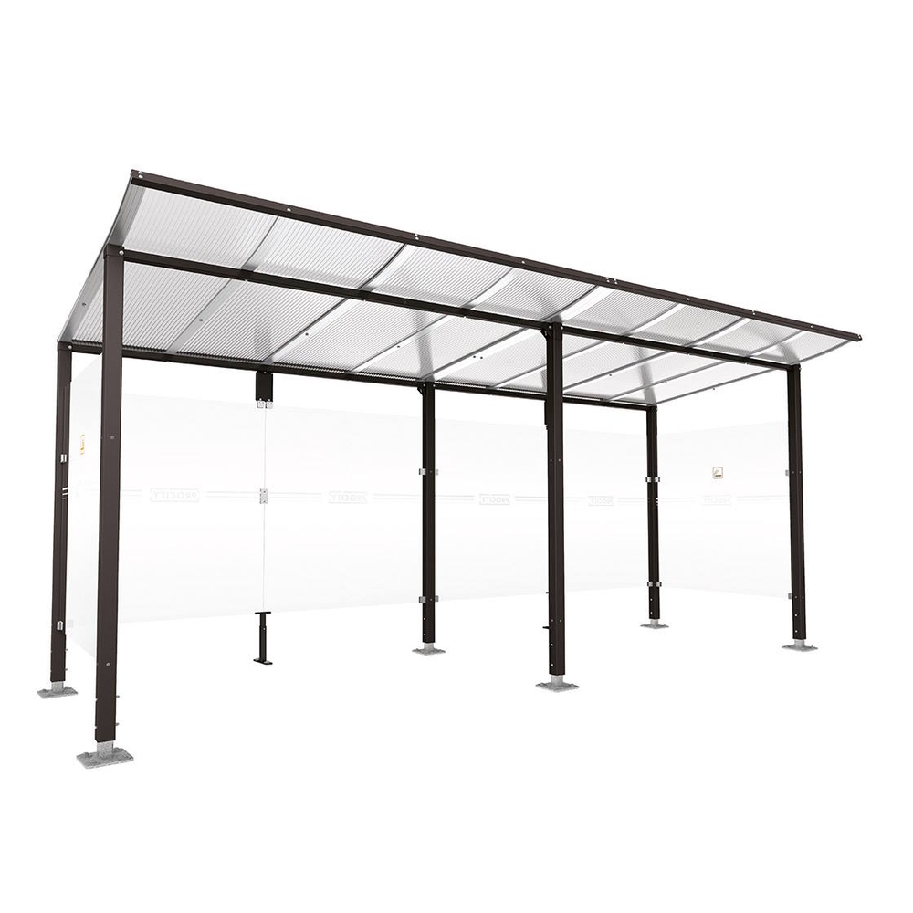 Abri fumeurs Modulo RAL9005 - Sans bardage de retour avant - Sur platines - Long 5000mm Prof 2000mm - PROCITY - 599573.9005