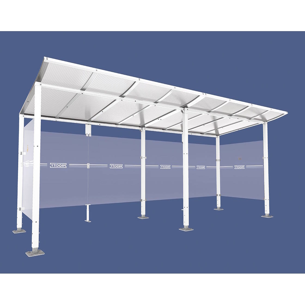 Abri fumeurs Modulo RAL9010 - Sans bardage de retour avant - Sur platines - Long 5000mm Prof 2000mm - PROCITY - 599573.9010