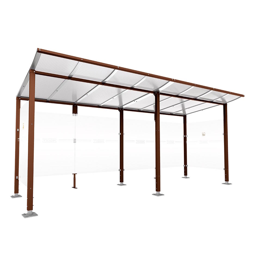 Abri fumeurs Modulo Aspect Corten - Sans bardage de retour avant - Sur platines - Long 5000mm Prof 2000mm - PROCITY - 599573.S025