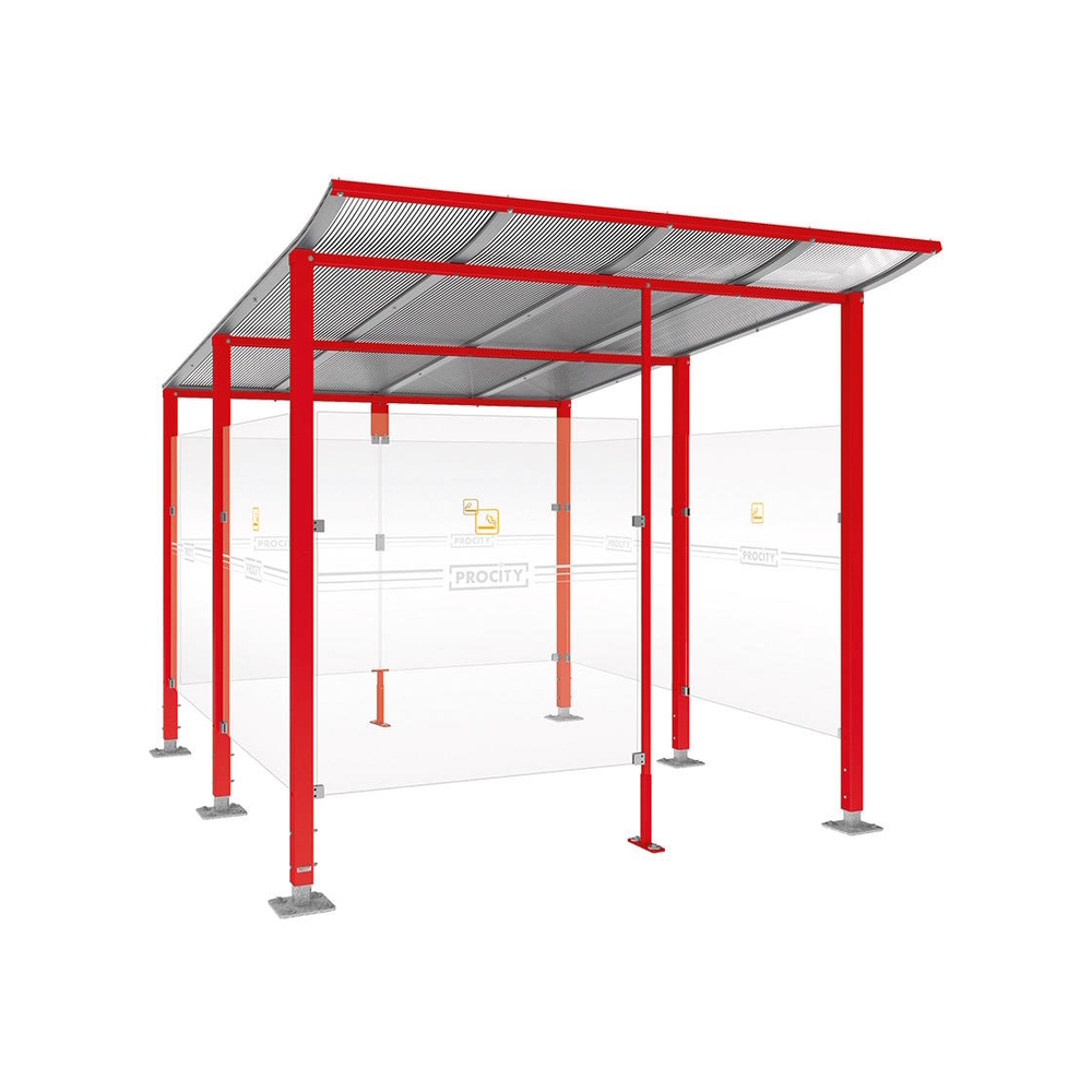 Abri fumeurs Modulo RAL3020 - bardage de retour avant - Sur platines - Long 2500mm Prof 3400mm - PROCITY - 599574.3020