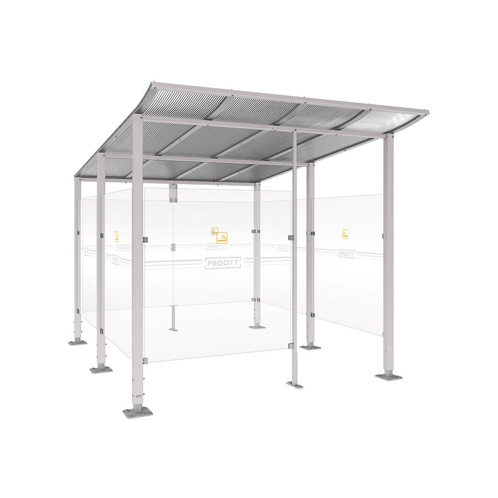 Abri fumeurs Modulo RAL7044 - bardage de retour avant - Sur platines - Long 2500mm Prof 3400mm - PROCITY - 599574.7044