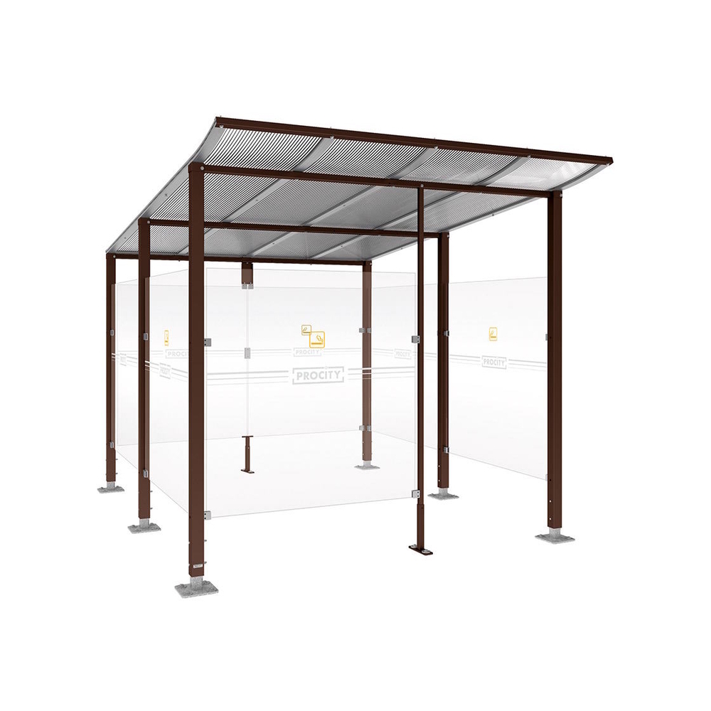 Abri fumeurs Modulo RAL8017 - bardage de retour avant - Sur platines - Long 2500mm Prof 3400mm - PROCITY - 599574.8017