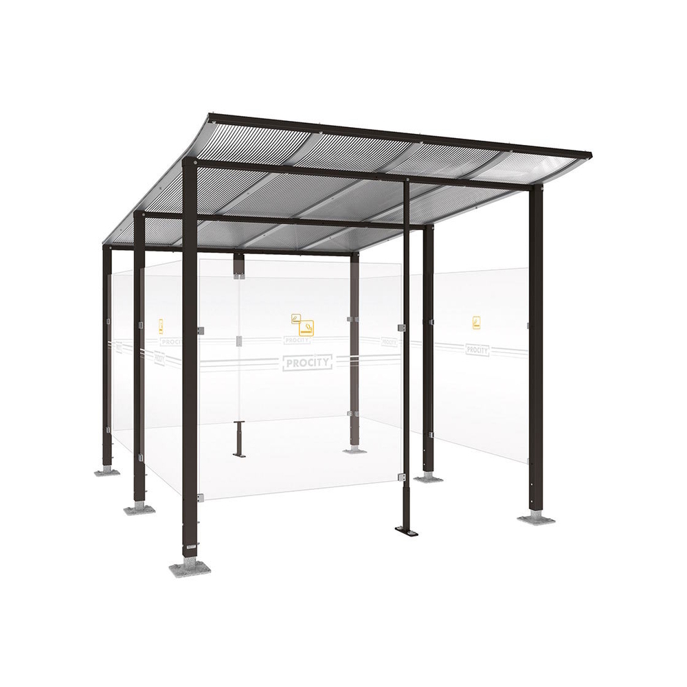 Abri fumeurs Modulo RAL9005 - bardage de retour avant - Sur platines - Long 2500mm Prof 3400mm - PROCITY - 599574.9005