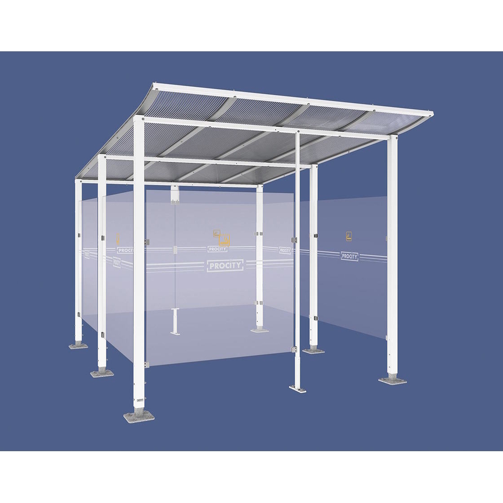 Abri fumeurs Modulo RAL9010 - bardage de retour avant - Sur platines - Long 2500mm Prof 3400mm - PROCITY - 599574.9010