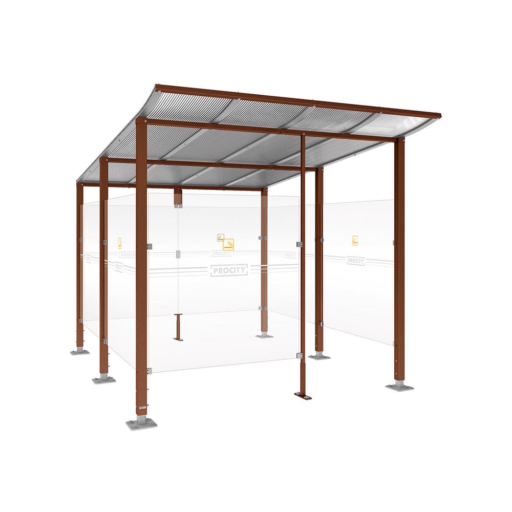 Abri fumeurs Modulo Aspect Corten - bardage de retour avant - Sur platines - Long 2500mm Prof 3400mm - PROCITY - 599574.S025
