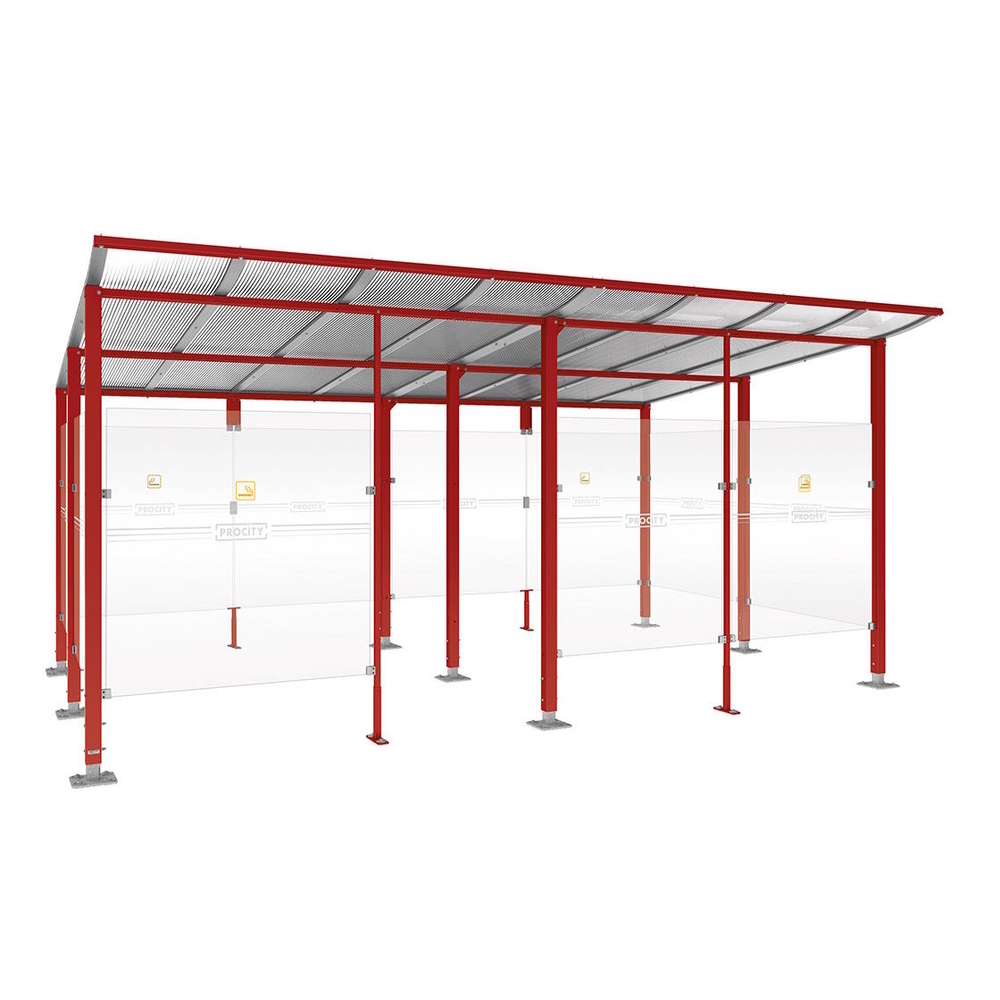 Abri fumeurs Modulo RAL3004 - bardage de retour avant - Sur platines - Long 5000mm Prof 3400mm - PROCITY - 599575.3004