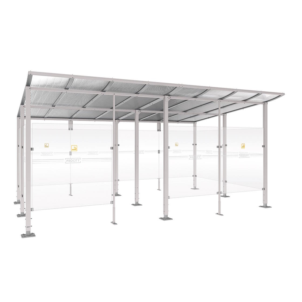 Abri fumeurs Modulo RAL7044 - bardage de retour avant - Sur platines - Long 5000mm Prof 3400mm - PROCITY - 599575.7044