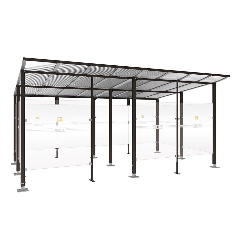 Abri fumeurs Modulo RAL9005 - bardage de retour avant - Sur platines - Long 5000mm Prof 3400mm - PROCITY - 599575.9005