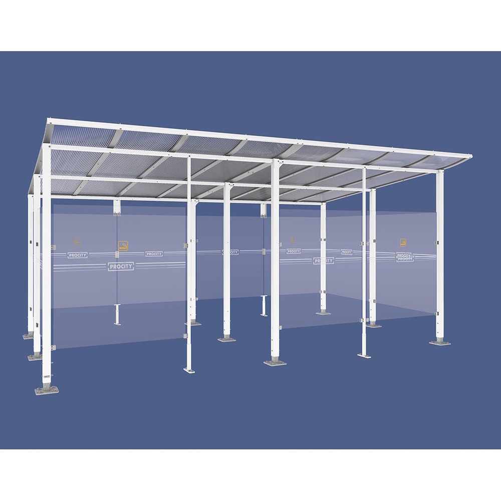 Abri fumeurs Modulo RAL9010 - bardage de retour avant - Sur platines - Long 5000mm Prof 3400mm - PROCITY - 599575.9010