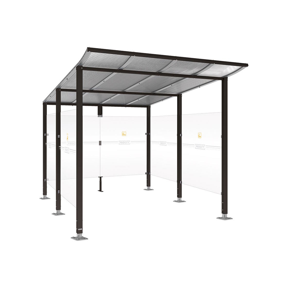 Abri fumeurs Modulo RAL9005 - Sans bardage de retour avant - Sur platines - Long 2500mm Prof 3400mm - PROCITY - 599576.9005