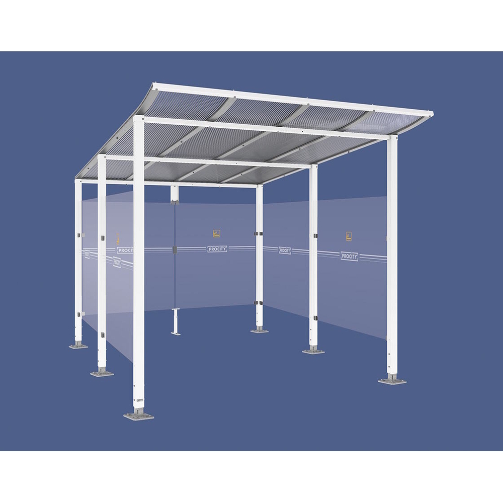 Abri fumeurs Modulo RAL9010 - Sans bardage de retour avant - Sur platines - Long 2500mm Prof 3400mm - PROCITY - 599576.9010