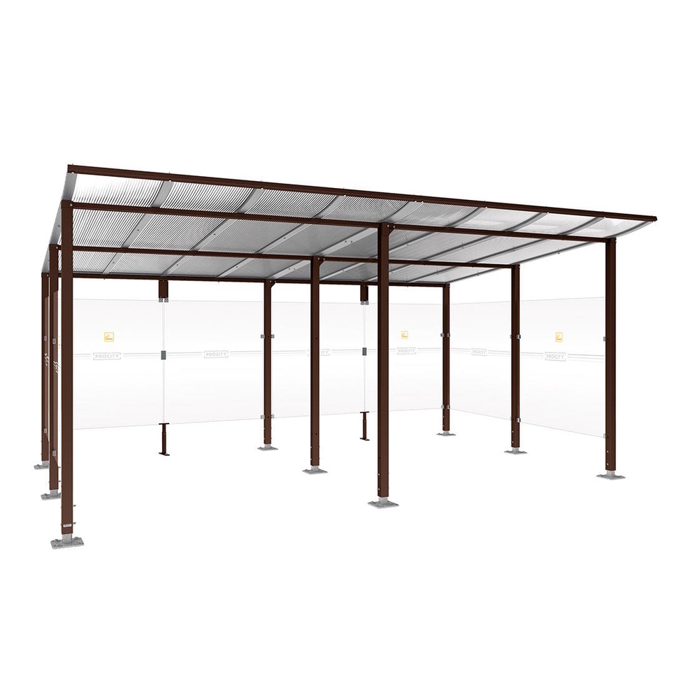 Abri fumeurs Modulo RAL8017 - Sans bardage de retour avant - Sur platines - Long 5000mm Prof 3400mm - PROCITY - 599577.8017