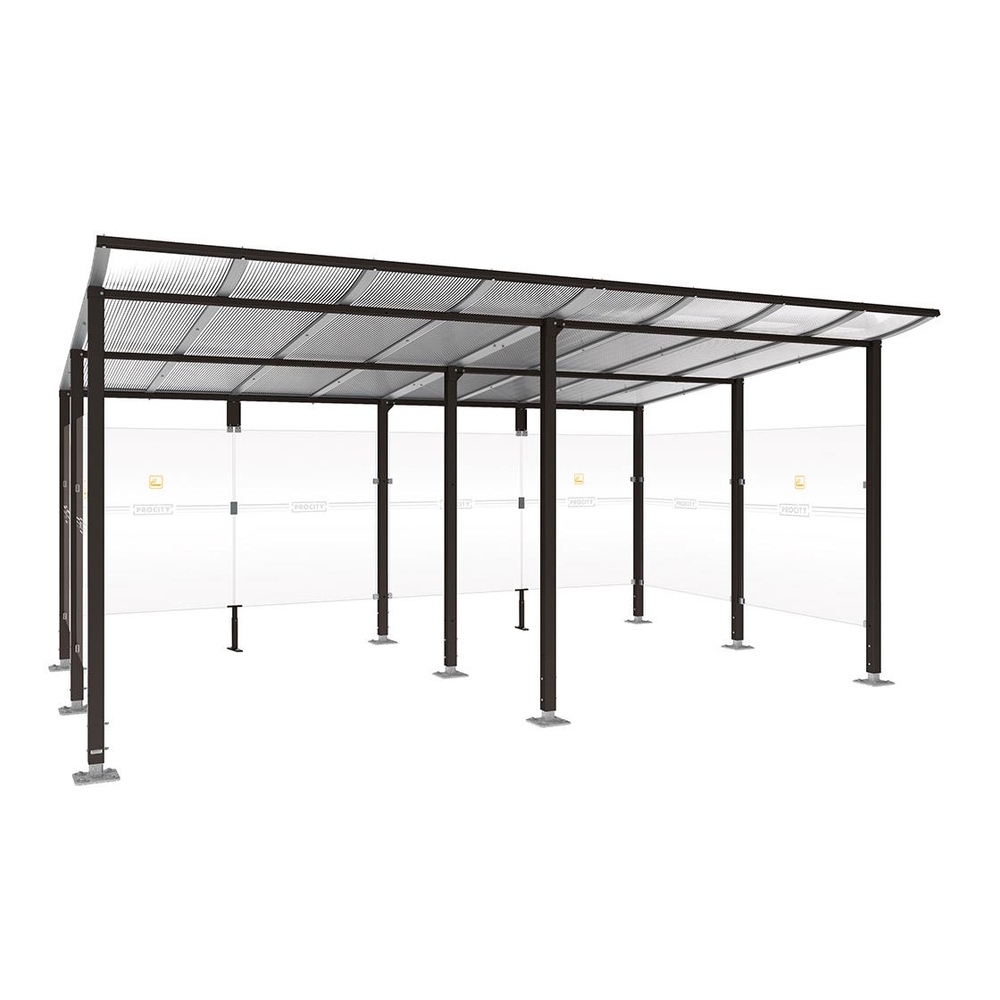 Abri fumeurs Modulo RAL9005 - Sans bardage de retour avant - Sur platines - Long 5000mm Prof 3400mm - PROCITY - 599577.9005