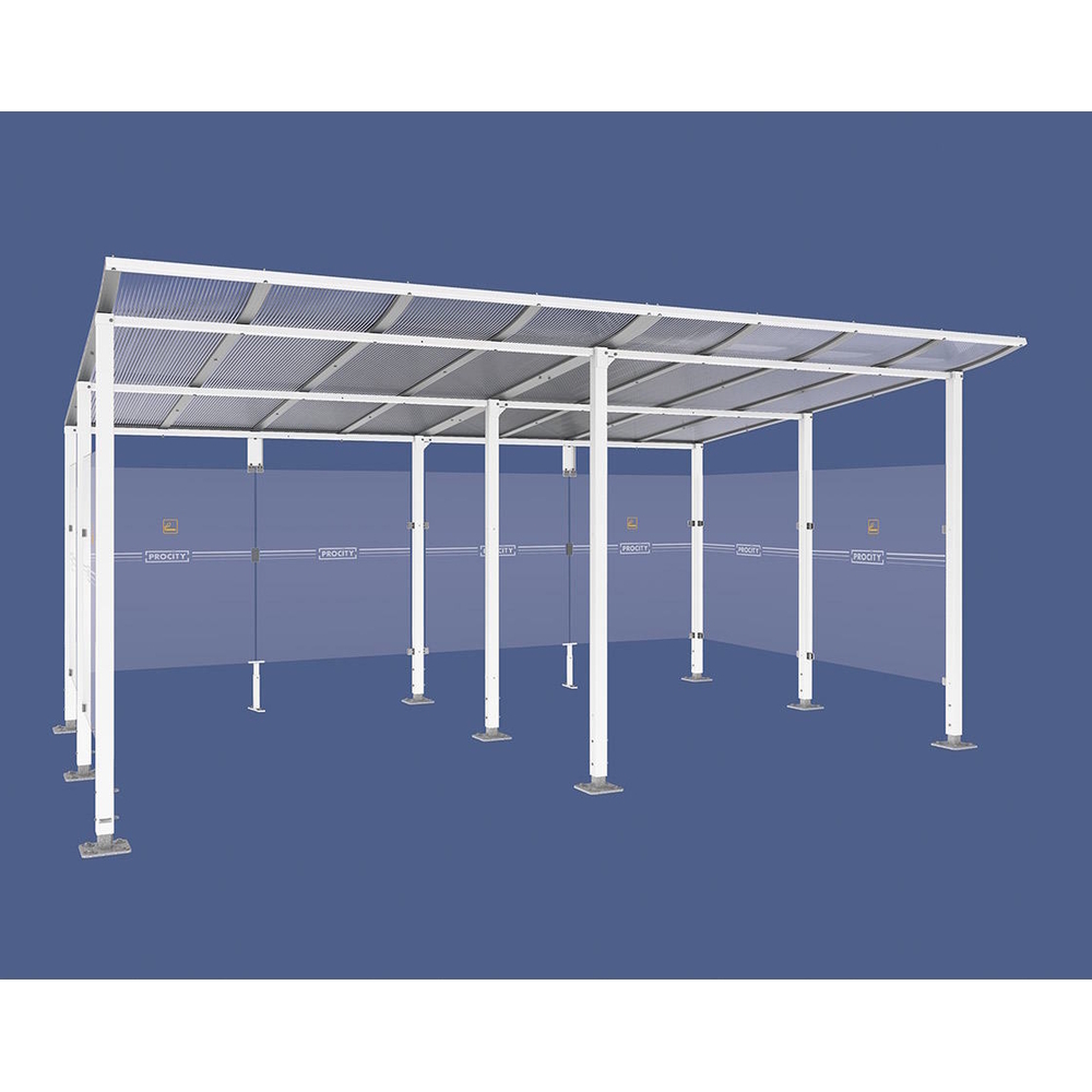 Abri fumeurs Modulo RAL9010 - Sans bardage de retour avant - Sur platines - Long 5000mm Prof 3400mm - PROCITY - 599577.9010