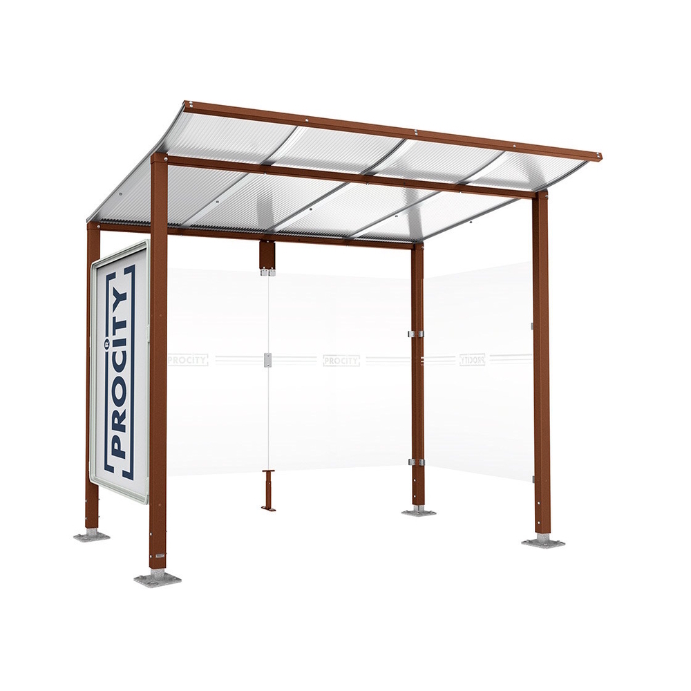 Station bus Modulo Aspect Corten - 2500 mm - Vitrine et un bardage latéral - Sur platines - PROCITY - 599672.S025