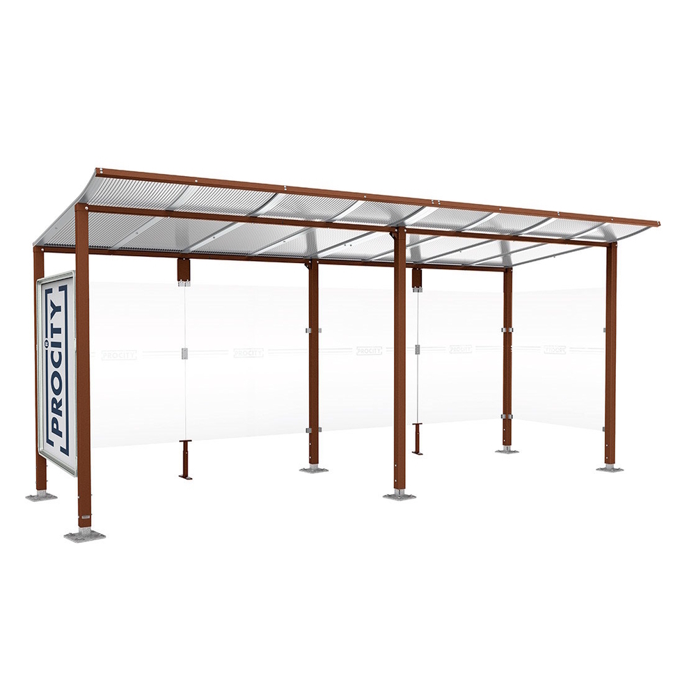Station bus Modulo Aspect Corten - 5000 mm - Vitrine et un bardage latéral - Sur platines - PROCITY - 599673.S025