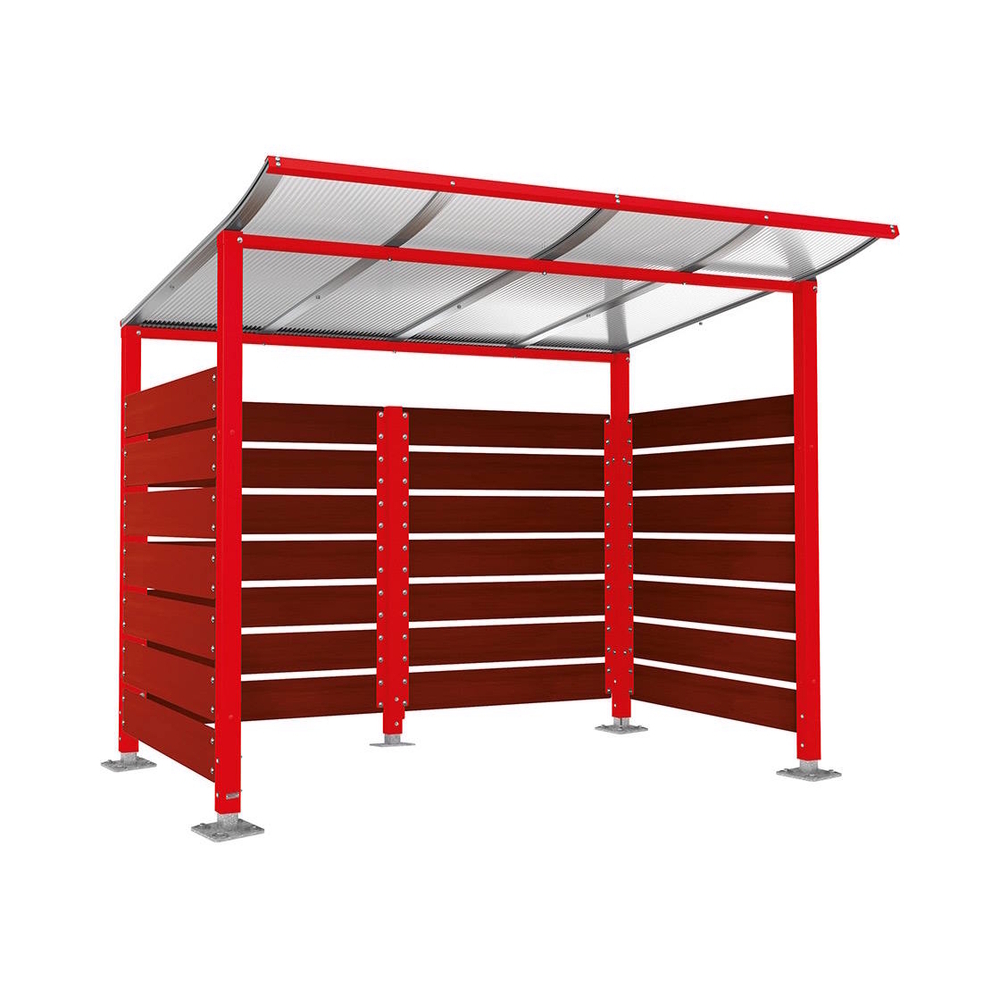 Abri conteneurs Modulo RAL3020 - Stratifié acajou - Sur platines - Larg 2500mm Prof 2000mm - PROCITY - 599780.3020.ACAJ