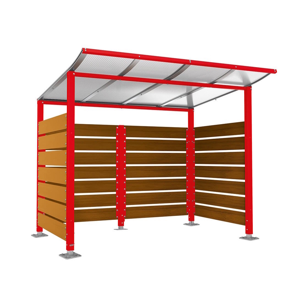 Abri conteneurs Modulo RAL3020 - Stratifié chêne clair - Sur platines - Larg 2500mm Prof 2000mm - PROCITY - 599780.3020.CHEC