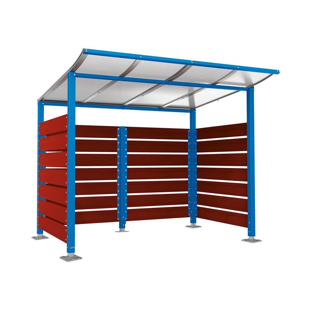 Abri conteneurs Modulo RAL5010 - Stratifié acajou - Sur platines - Larg 2500mm Prof 2000mm - PROCITY - 599780.5010.ACAJ
