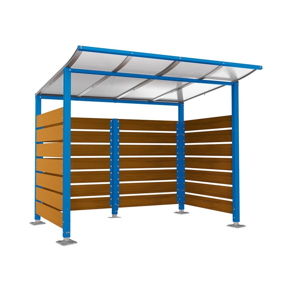 Abri conteneurs Modulo RAL5010 - Stratifié chêne clair - Sur platines - Larg 2500mm Prof 2000mm - PROCITY - 599780.5010.CHEC