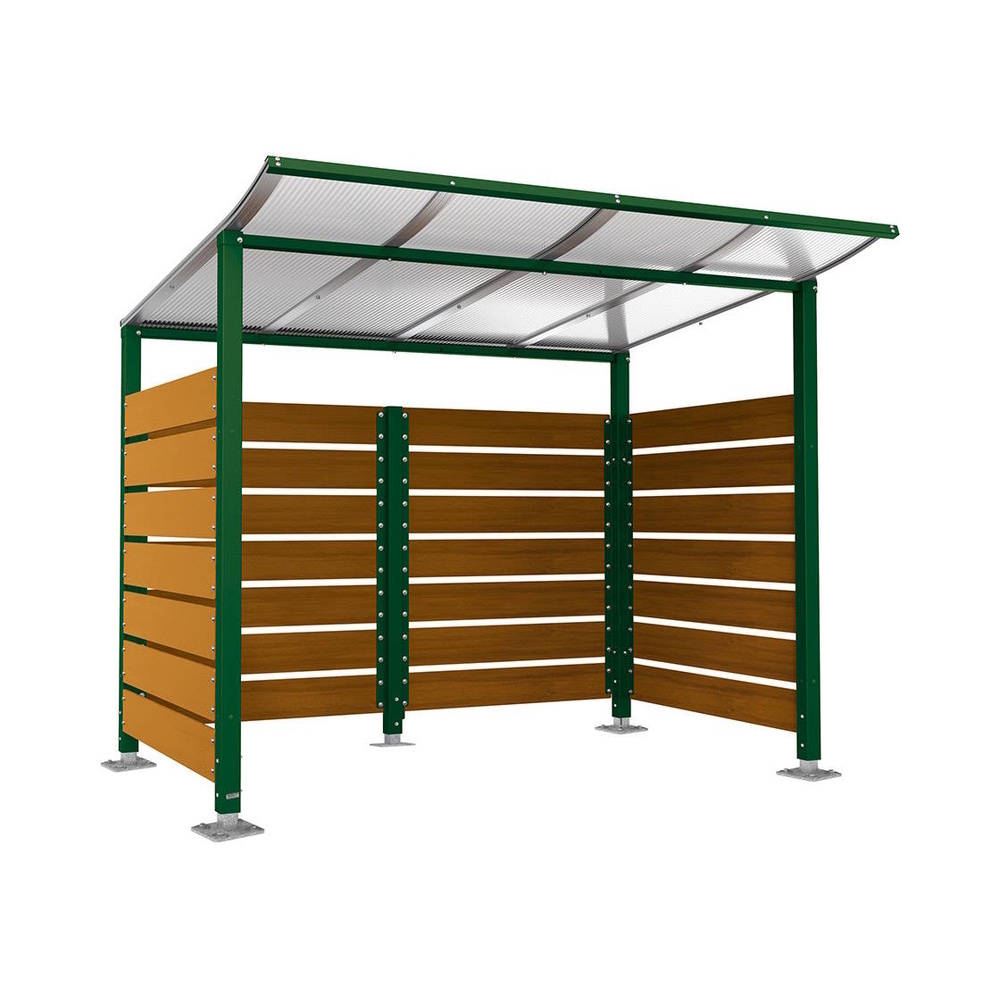 Abri conteneurs Modulo RAL6005 - Stratifié chêne clair - Sur platines - Larg 2500mm Prof 2000mm - PROCITY - 599780.6005.CHEC