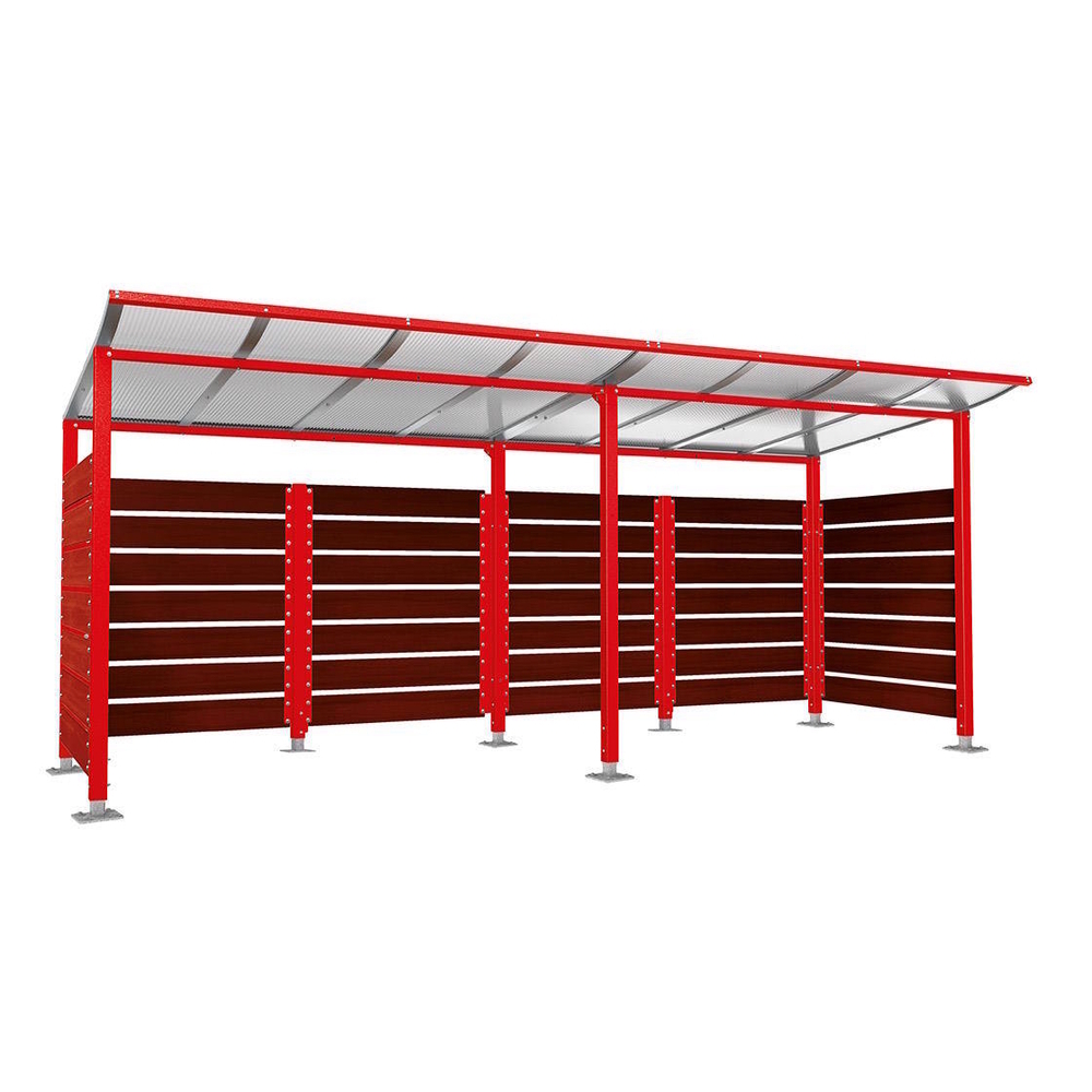 Abri conteneurs Modulo RAL3020 - Stratifié acajou - Sur platines - Larg 5000mm Prof 2000mm - PROCITY - 599781.3020.ACAJ