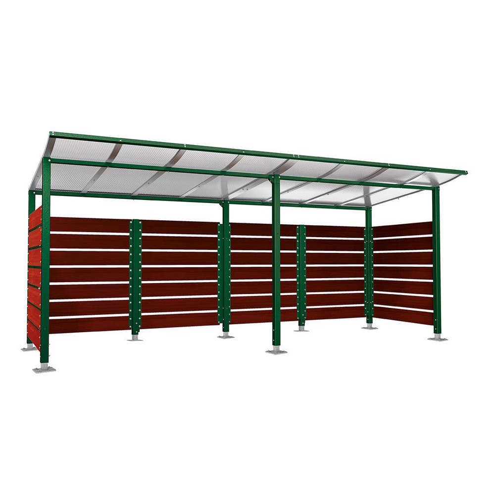 Abri conteneurs Modulo RAL6005 - Stratifié acajou - Sur platines - Larg 5000mm Prof 2000mm - PROCITY - 599781.6005.ACAJ