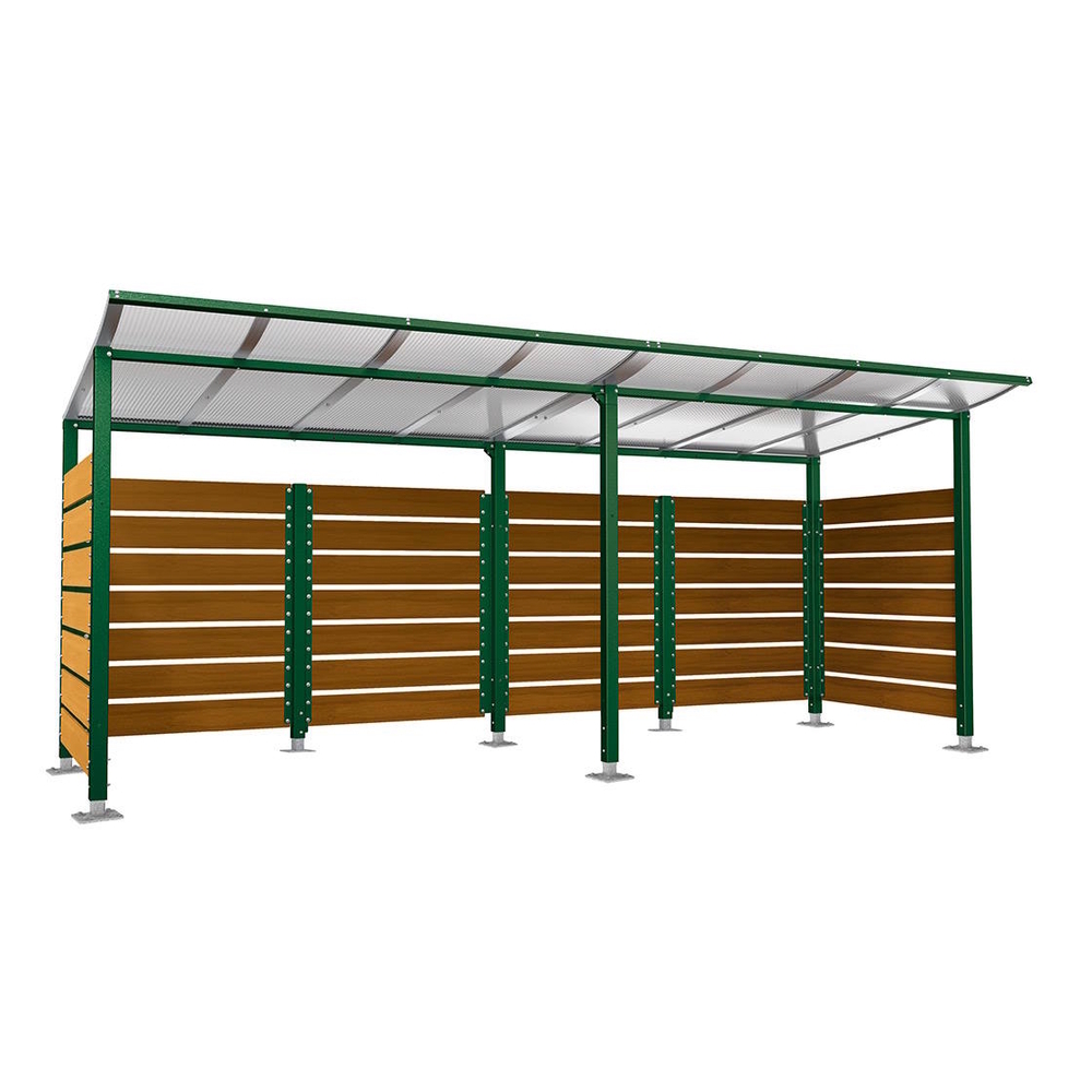 Abri conteneurs Modulo RAL6005 - Stratifié chêne clair - Sur platines - Larg 5000mm Prof 2000mm - PROCITY - 599781.6005.CHEC